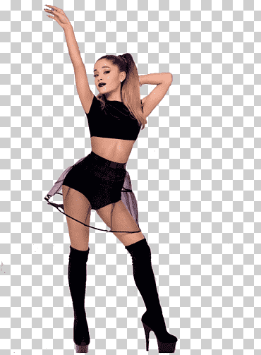 Mujer en top corto negro y falda pura, vestido Ariana Grande Light, estrellas de la música, Ariana Grande, mujer png