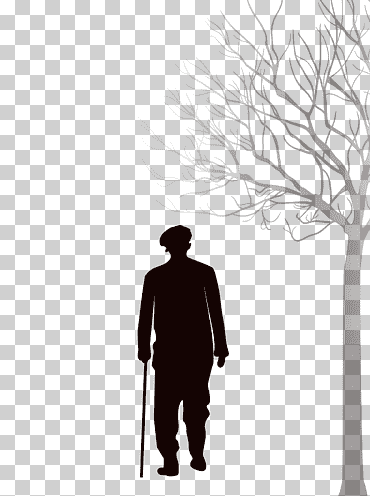 finales de otoño, viejo solitario con muletas de vuelta, figura, soledad, espalda solitaria png