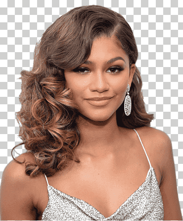 mujer en top con correa de espagueti y purpurina plateada, peinado glamour de zendaya, en el cine, Zendaya Coleman, mujer png