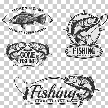 Ilustración de logotipos de pesca, gráficos escalables de pesca con mosca, etiqueta de pesca negra, emblema, pelo negro, etiqueta png