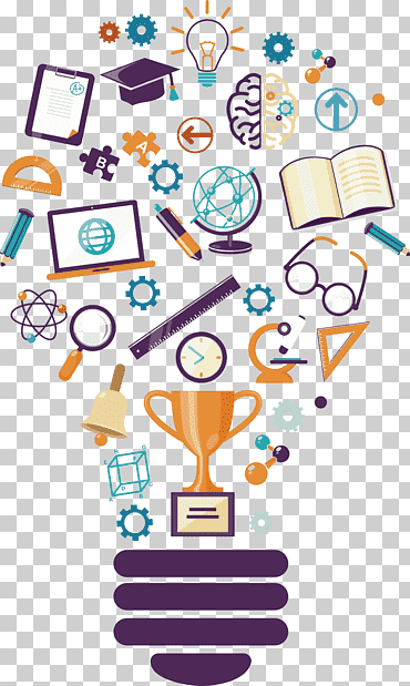 bombilla con icono de ideas, bombilla incandescente icono de educación, útiles escolares para la vida, lápiz, texto, Suministros escolares png