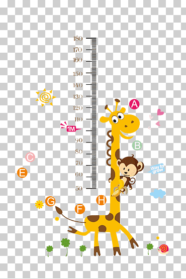 jirafa y mono, tabla de crecimiento, calcomanía de pared infantil, vivero, proceso de crecimiento de jirafa, animales, texto, habitación png