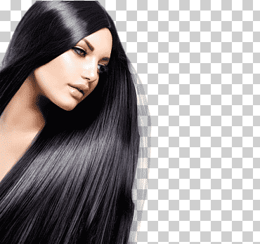 Ilustración de mujer de pelo negro, salón de belleza, peluquería, alisado del cabello, modelo de cabello., pelo negro, gente, integraciones de cabello artificial png