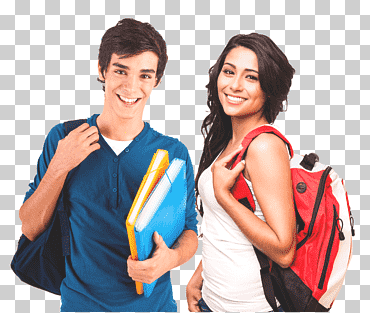 curso de aprendizaje para estudiantes, estudiante, hombre y mujer con mochila mientras sonríe, camiseta, clase, gente png