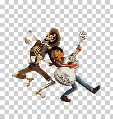 Coco sosteniendo ilustración de guitarra blanca, miguel y hector bailando., en el cine, dibujos animados, palma de coco png