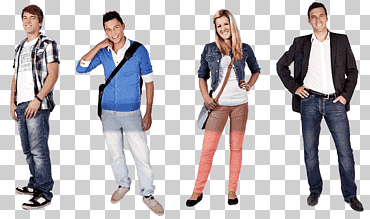 Presentación, personas s, cuatro personas vistiendo pantalones collage., diverso, azul, Moda png