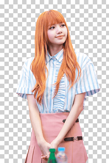 mujer en top con cuello azul y falda rosa, lisa blackpink coreana k-pop músico, diverso, naranja, músico png