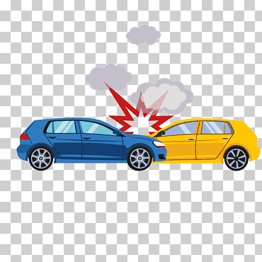 Ilustración de coche azul y amarillo, Ilustración de accidente de coche de colisión de tráfico, Accidente de accidente automovilístico, auto compacto, azul, fotografía png