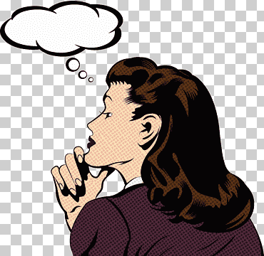 Mujer pensando con nube blanca burbuja ilustración, ilustración de arte pop, mujer de pensamiento, mujer de negocios, mamífero, libro de historietas png