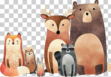 Grupo de ilustración de animales, vivero de pared de impresión forestal, diverso, mamífero, carnivoran png