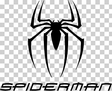 Spiderman logo, spider-man logo marvel comics, spider-man, héroes, monocromo, simetría png