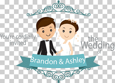 Ilustración de brandon y ashley, invitación de boda, novia y novio, amor, texto, gente png