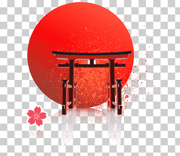 Ilustración de la luna roja, edificios antiguos de Japón, cultura, corazón, feliz cumpleaños vector imágenes png