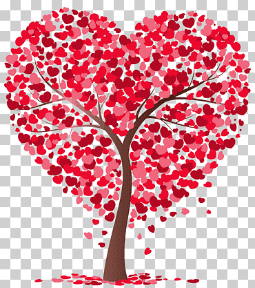 árbol, corazón árbol, rosa y rojo corazón árbol ilustración, amor, rama, flor png