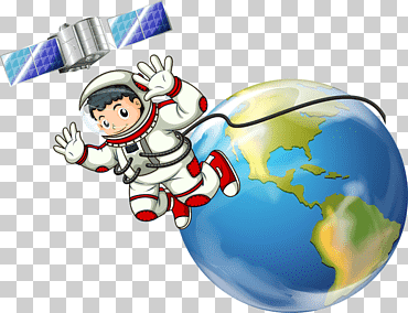 Dibujos animados de astronautas en el espacio exterior, astronautas y satélites, azul, globo, albom png