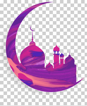 arte de la luna creciente, mezquita del Corán eid al-fitr Ramadán Islam, media luna, púrpura, vacaciones, Violeta png